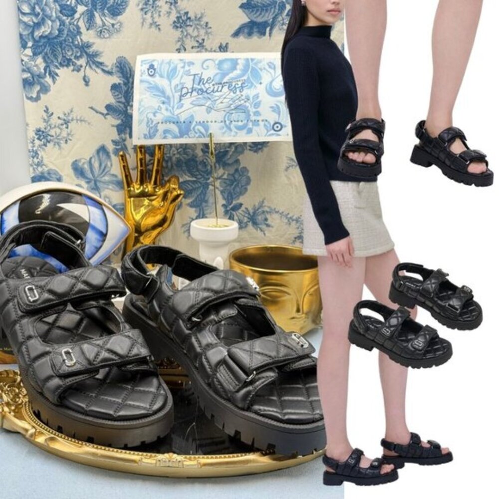 🆕 MARC JACOBS 🧿 NWOB The Quilted Sunny Leather Dad Sandals, Sz 40 US 10